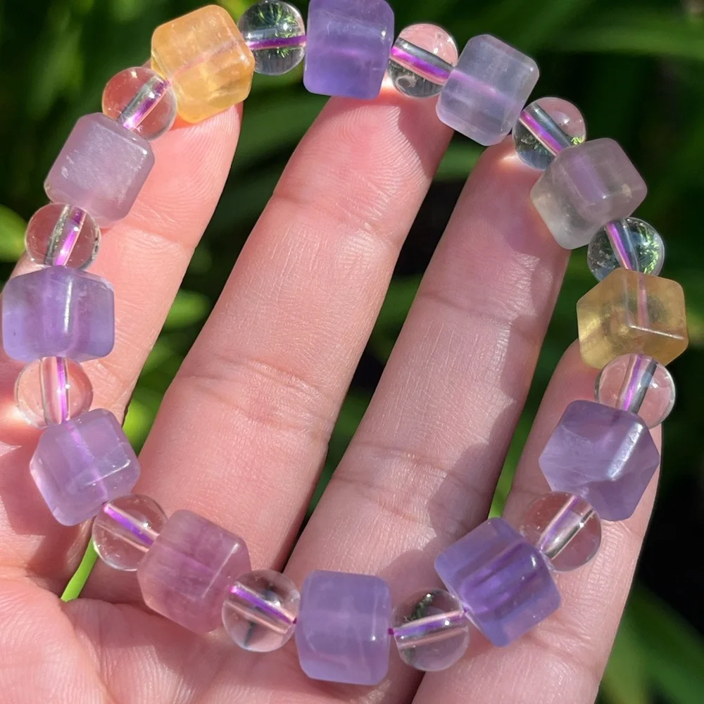 9mm stretchable‎ fluorite cubic bracelet 0186
